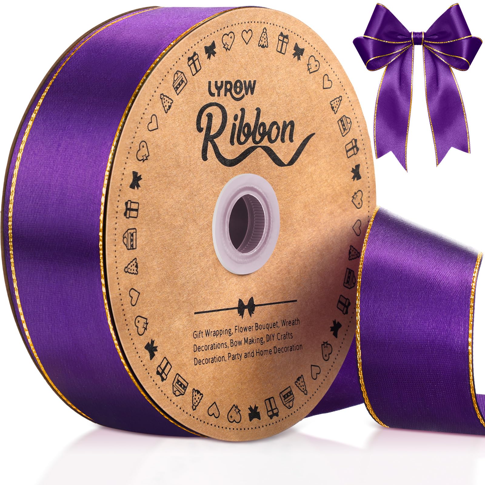 Photo 1 of Lyrow 100 Yards Satin Ribbon with Gold Edges 1.5 Inch Gold Border Fabric Ribbons Funeral Ribbon for Gift Wrapping for Halloween DIY Crafts Wedding Baby Shower Corsage Bible Decoration Bows Bouquet