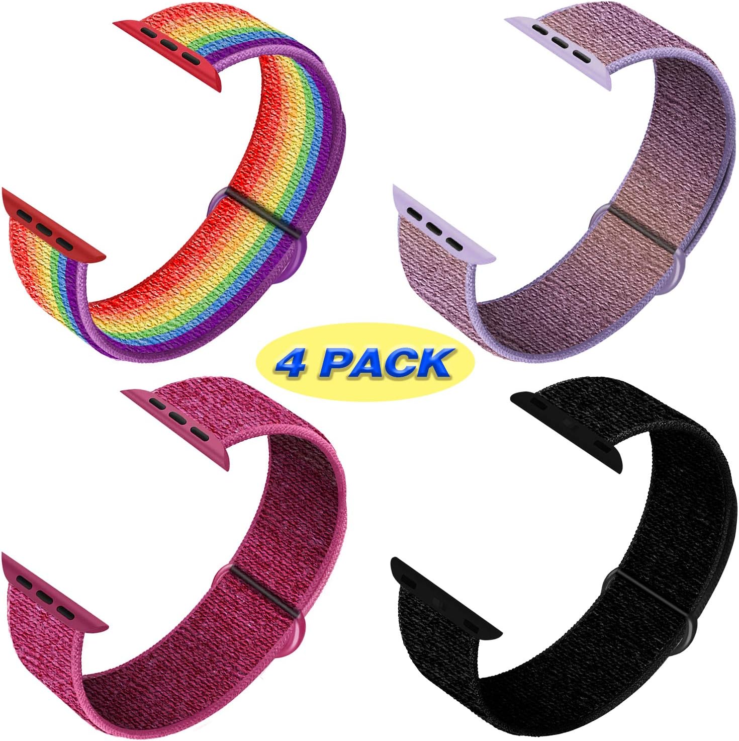 QIENGO 4Pack Compatible for Apple Watch Band 38mm 40mm 42mm 44mm，Adjustable Soft Lightweight Breathable Sports Replacement Band for Series 5 4 3 2 1