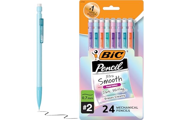 BIC Xtra-Smooth Pastel Mechanical Pencils with Erasers, Medium Point (0.7mm), 24-Count Pack, Bulk Mechanical Pencils for School or Office Supplies