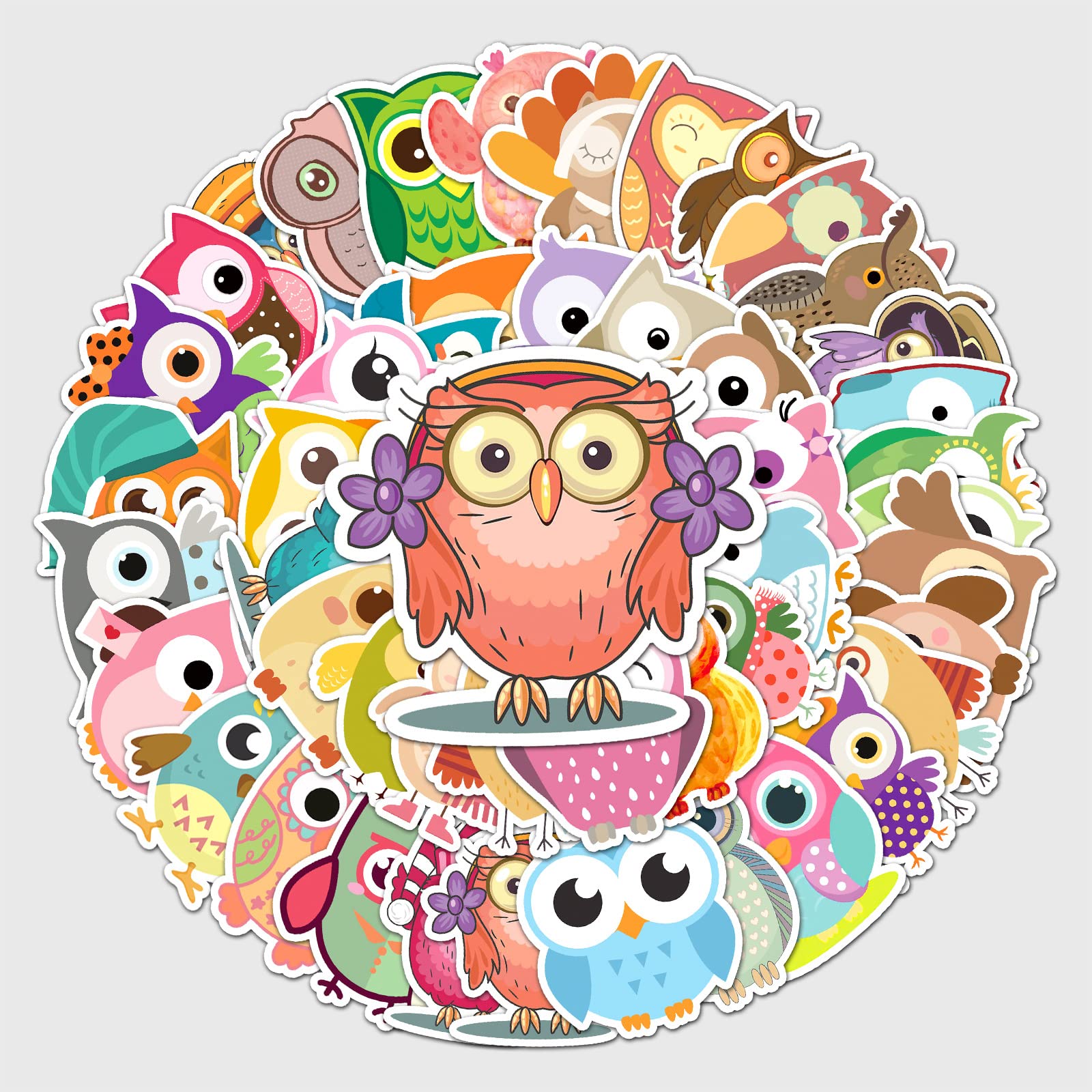 50Pcs Owl Stickers Laptop Car Scrapbook Phone Skateboard Suitcase Luggage Bike Animal Stickers Vinyl Waterproof Aesthetic Personalised Stickers for Teens Boys Girls Adults Children