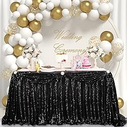 9ft Table Skirt Black Sequin Table Cloth for Round