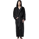 Arus Men's Fleece Robe, Long Hooded Turkish Bathrobe
