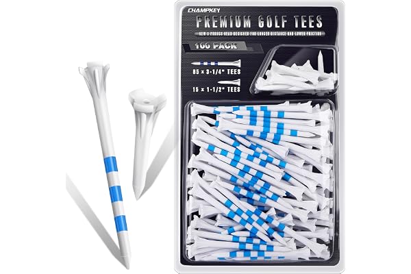 CHAMPKEY Premium 3 Prongs Plastic Golf Tees 100 Pack | 85 Driver Tees with 15 Iron/Hybrid Tees Mixed Pack | Low Friction and