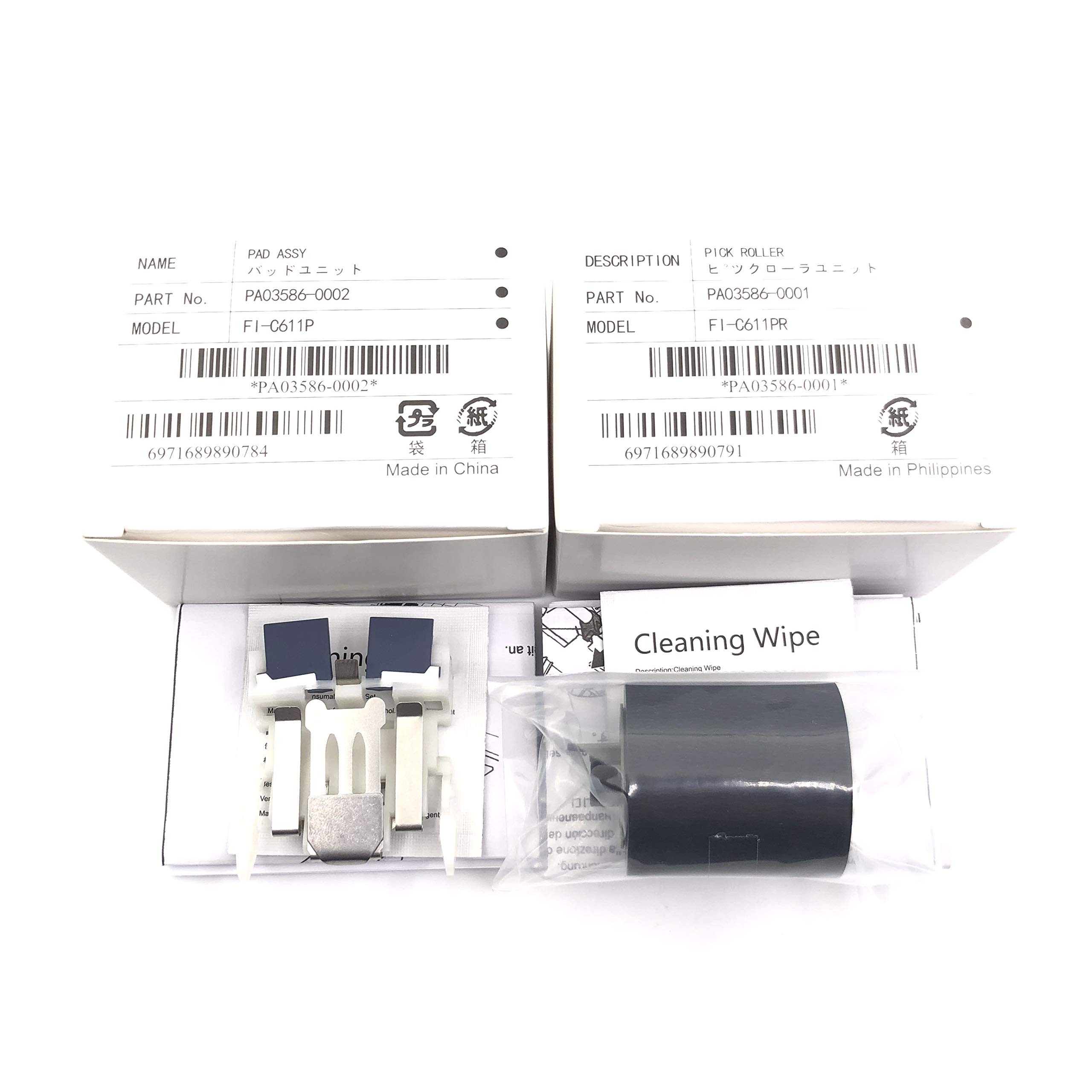 Photo 1 of OKLILI 1SET X PA03586-0001 PA03586-0002 Consumable Kit Pick Roller + Pad Assy Assembly Pickup Roller Separation Pad Compatible with Fujitsu S1500 S1500M fi-6110 N1800
