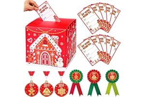 Cunno 57 Pcs Christmas Cookie Contest Kit Includes 1 Voting Box 50 Ballot Cards 3 Christmas Cookie Contest Ribbons and 3 Award Medals for Xmas Holiday Party Trophy Supplies