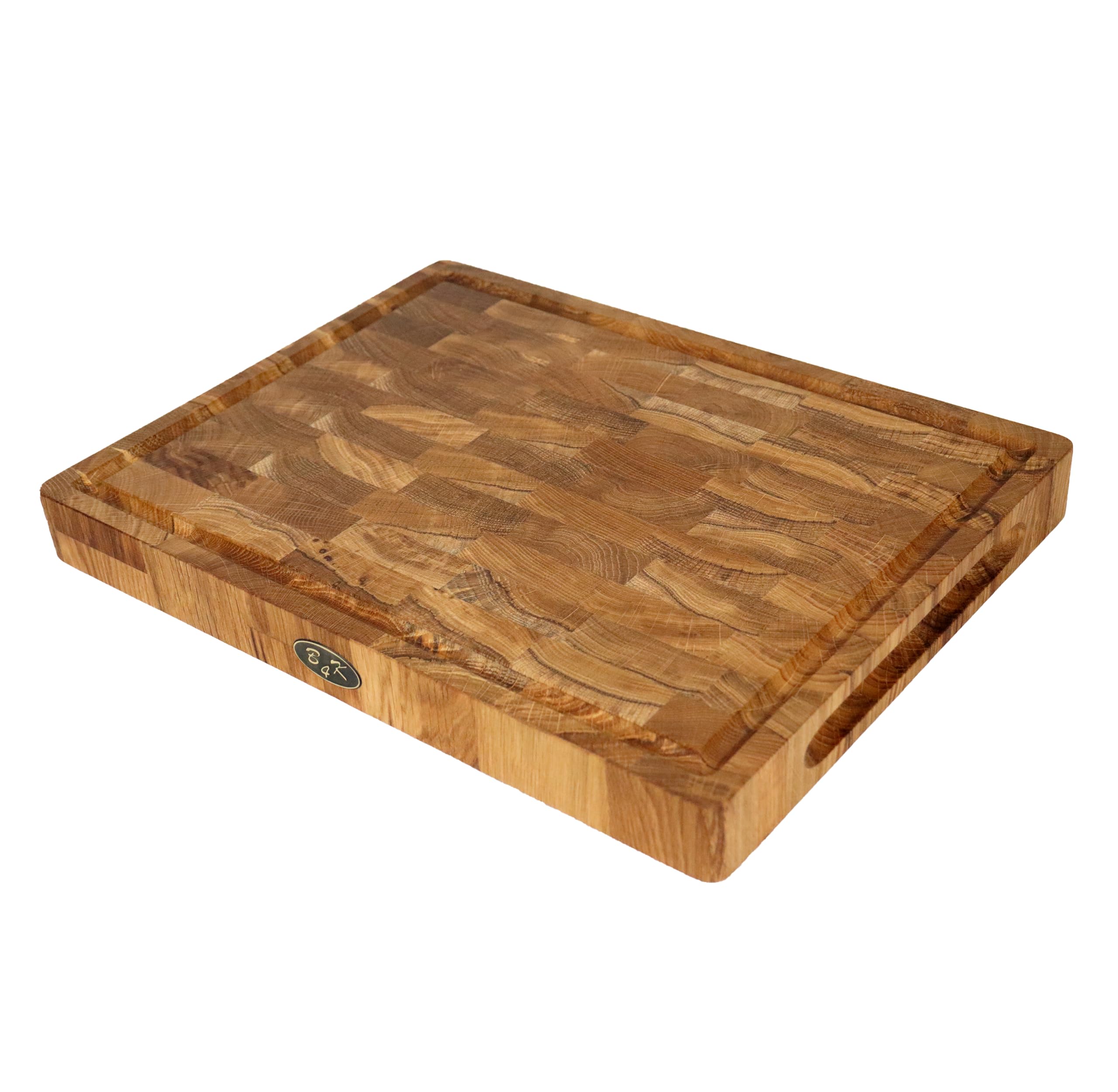 B4K ® 40х30х4 cm Chopping Block Made of Oak End Wood | End Grain Wood Board with Handles and Silicone Feet | Antibacterial End Wood Board | End Wood Board | Kitchen Board | Chopping Board (40х30х4 cm)