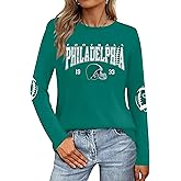 Football Season Long Sleeve Shirts For Women Game Day Team Fans Top Football Helmet Tee Crewneck Pullover Tops