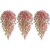 RECUTMS Artificial Hanging Rose Plants 3 Pcs-29.5 in UV Resistant Fake Pink Flower Swag Faux Floral Ivy Greenery for Wedding Valentine's Day Indoor Outdoor Porch Home Garden Balcony Spring(Pink)