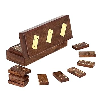 Shalinindia, Wooden Domino Box with Dominoes, 8 Inch