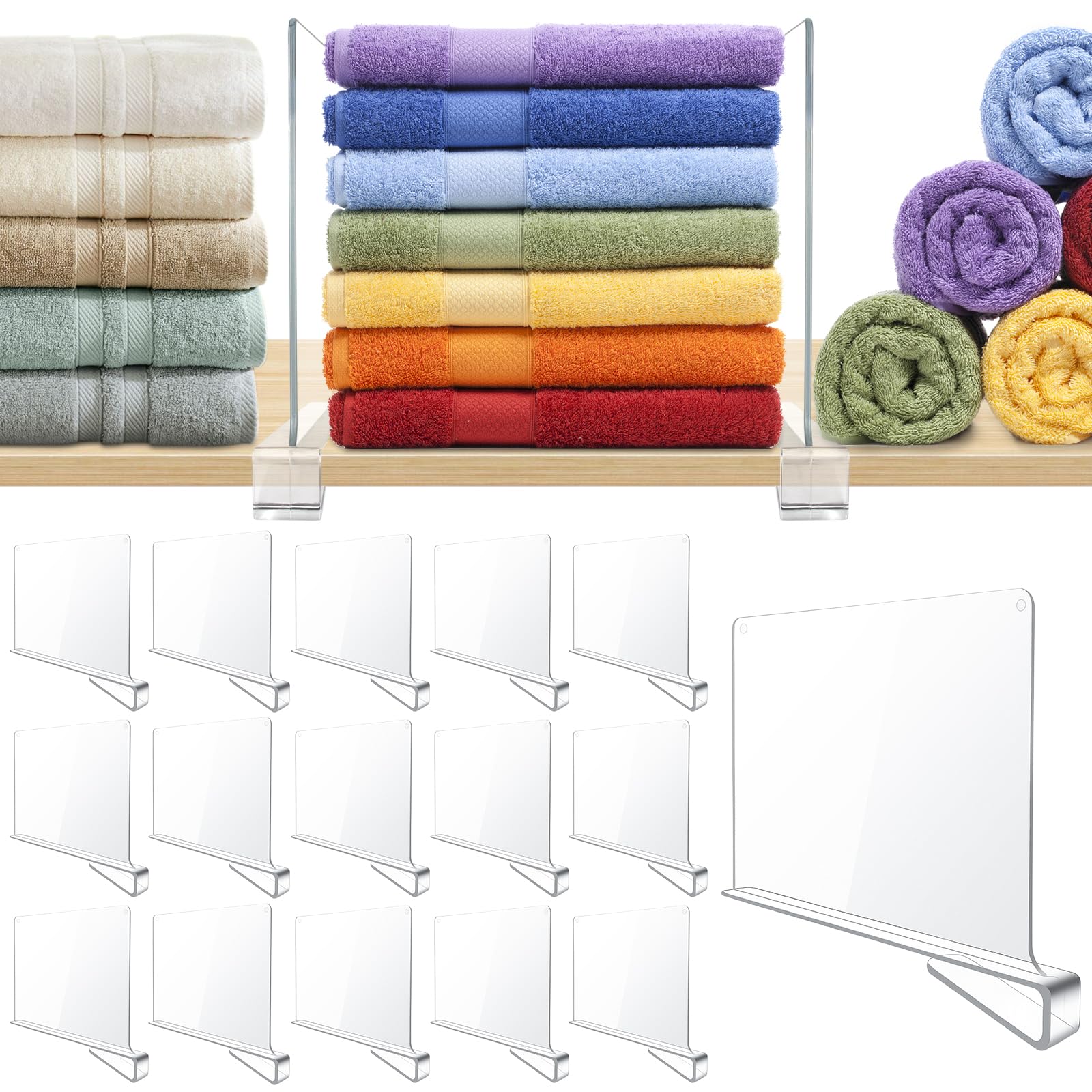 Photo 1 of BAUMFEUER 16 Pack Clear Acrylic Shelf Dividers for Closet Shelf Organizer of Bedroom Kitchen Office Bathroom Organizer for Clothes Books Hats and Handbags