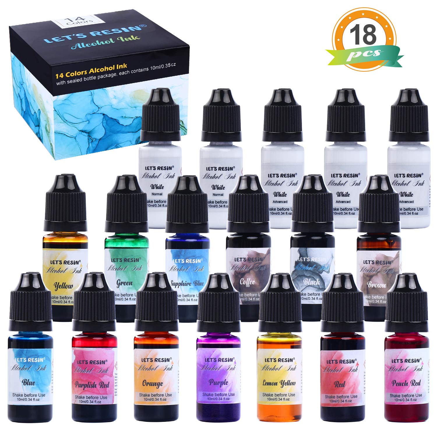 LET'S RESIN Alcohol Ink Set 14 Vibrant Colors High Concentrated