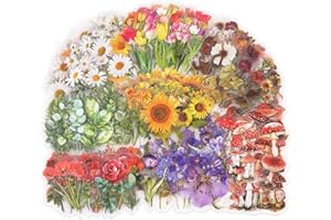 Knaid Botanical Stickers Set (320 Pieces) Pressed Flower Resin Decals Transparent Daisy Tulip Eucalyptus Leaf Mushroom Journaling Sticker for Scrapbook Card Making Junk Journal Bullet Journal Planner