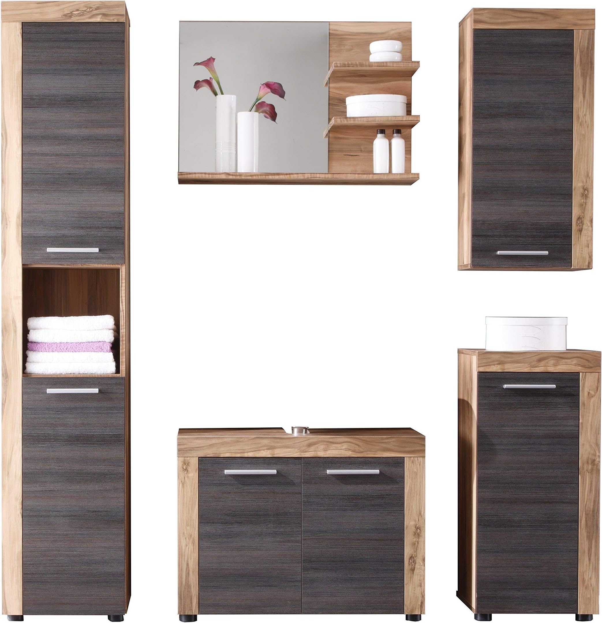Trendteam Smart Living Cancun Boom 5-piece Combination Set, 175 x 184 x 34 cm in Walnut Satin with Lots of Storage Space