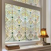 ADD.HERES Window Privacy Film, 3D Stained Glass Window Film, 17.5x47.2in | Decorative Window Privacy Film for Bathroom, Front Door, Home, Sun Blocking Heat Control, Static Cling, Golden Ironwork