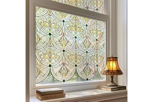ADD.HERES 3D Stained Glass Window Film, Decorative Window Privacy Film for Bathroom,Front Door,Home, Sun Blocking Heat Control,Static Cling, Golden Ironwork 17.5inch x 47.24inch