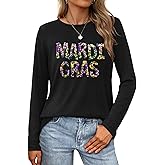 Mardi Gras Shirts for Women Tuesday Carnival Party Costume Mardi Gras Outfits Long Sleeve Tops