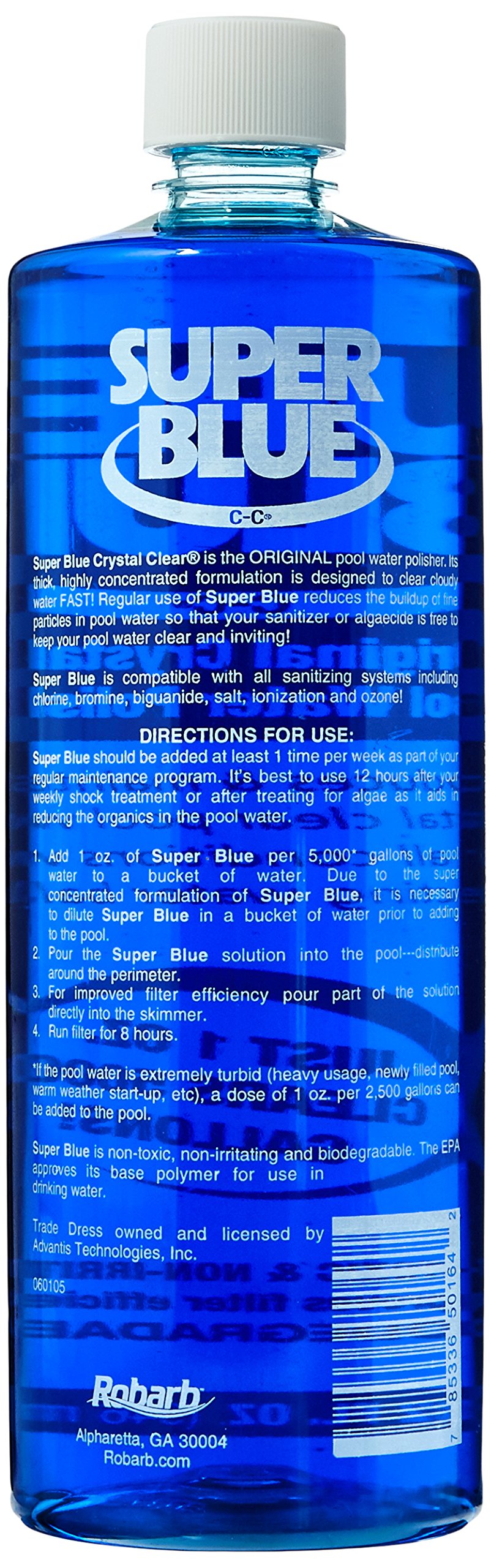 Robarb 20154A02 Super Swimming Pool Clarifier, 1Quart, Blue, 2Pack