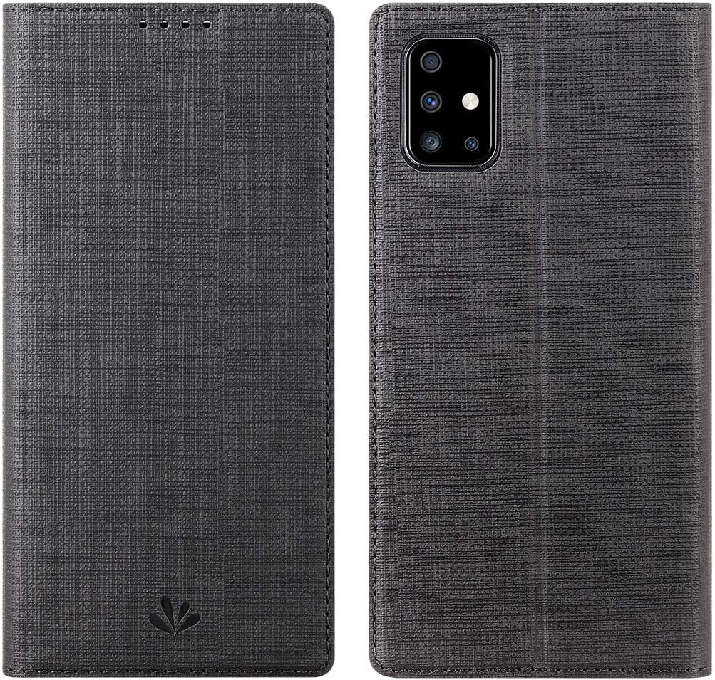 Feitenn Samsung Galaxy A71 Flip Case, Galaxy A71 Case, Folio Slim Thin Cover Kickstand One Card Holder Bumper Magnetic PU Leather Clear TPU Rubber Shockproof Shell for Samsung Galaxy A71 2019 - Black