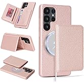 DEYHU Compatible with Magsafe 2 in 1 Detachable Galaxy S25 Ultra Wallet Case with Card Holder for Women Men,Magnetic PU Leather Flip Kickstand Credit Slots,for S25 Ultra 6.9" - Rose Gold