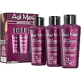 Agi Max Brazilian Natural Keratin Hair Treatment Kit for Straightening Curls and Frizz, Reducing Dry Damage, Nourish and Hydrate Root to Tip, Support Color Treated Styles - 1 liter 3 Steps 3 x 500ml