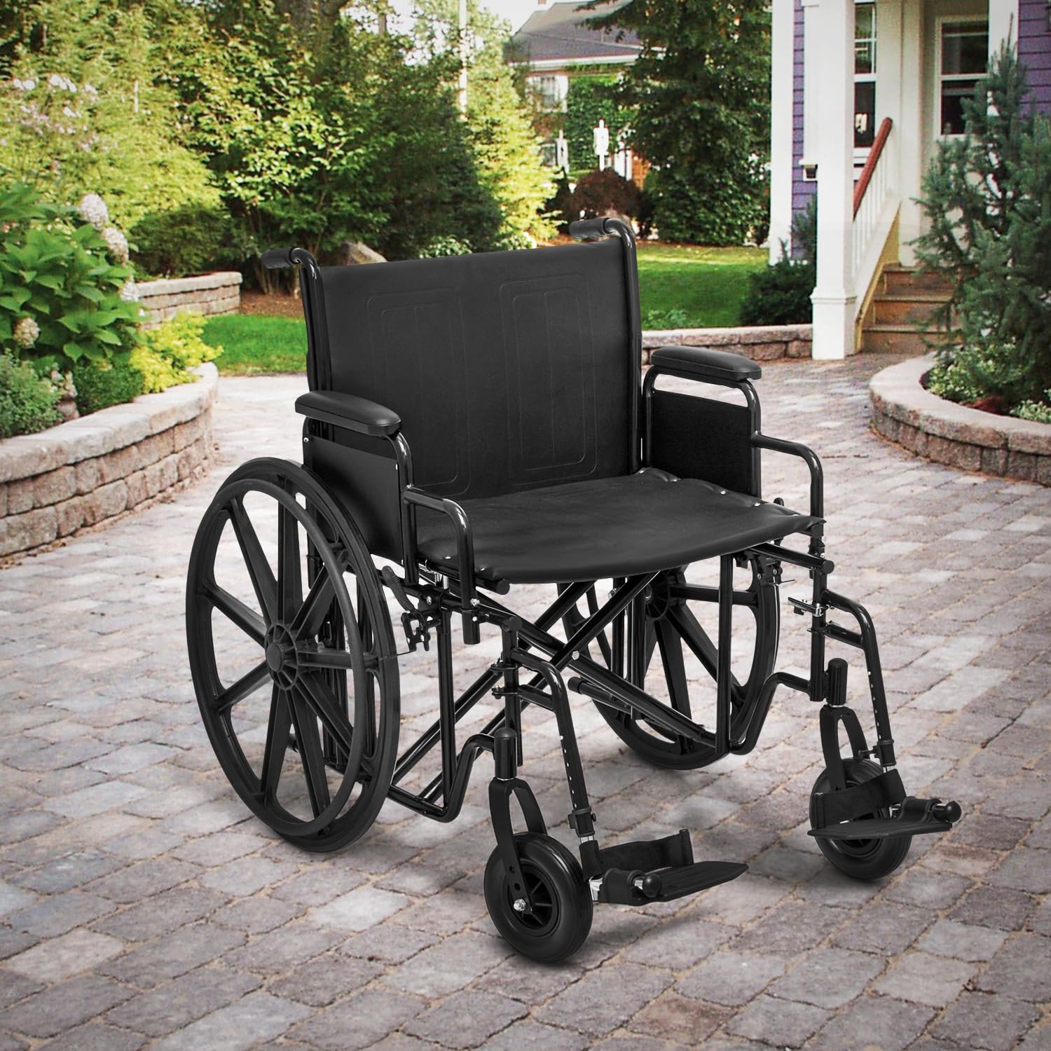 monicare Wide Foldable Bariatric Wheelchair for Adult 500-lbs Heavy-Duty Folding Transport Self-Propelled Wheel Chair with 24-Inch Seat