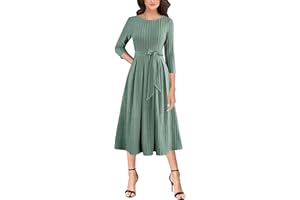 VFSHOW Womens Elegant Pockets Belted Work Business Office Casual Party Pleated A-Line Midi Dress