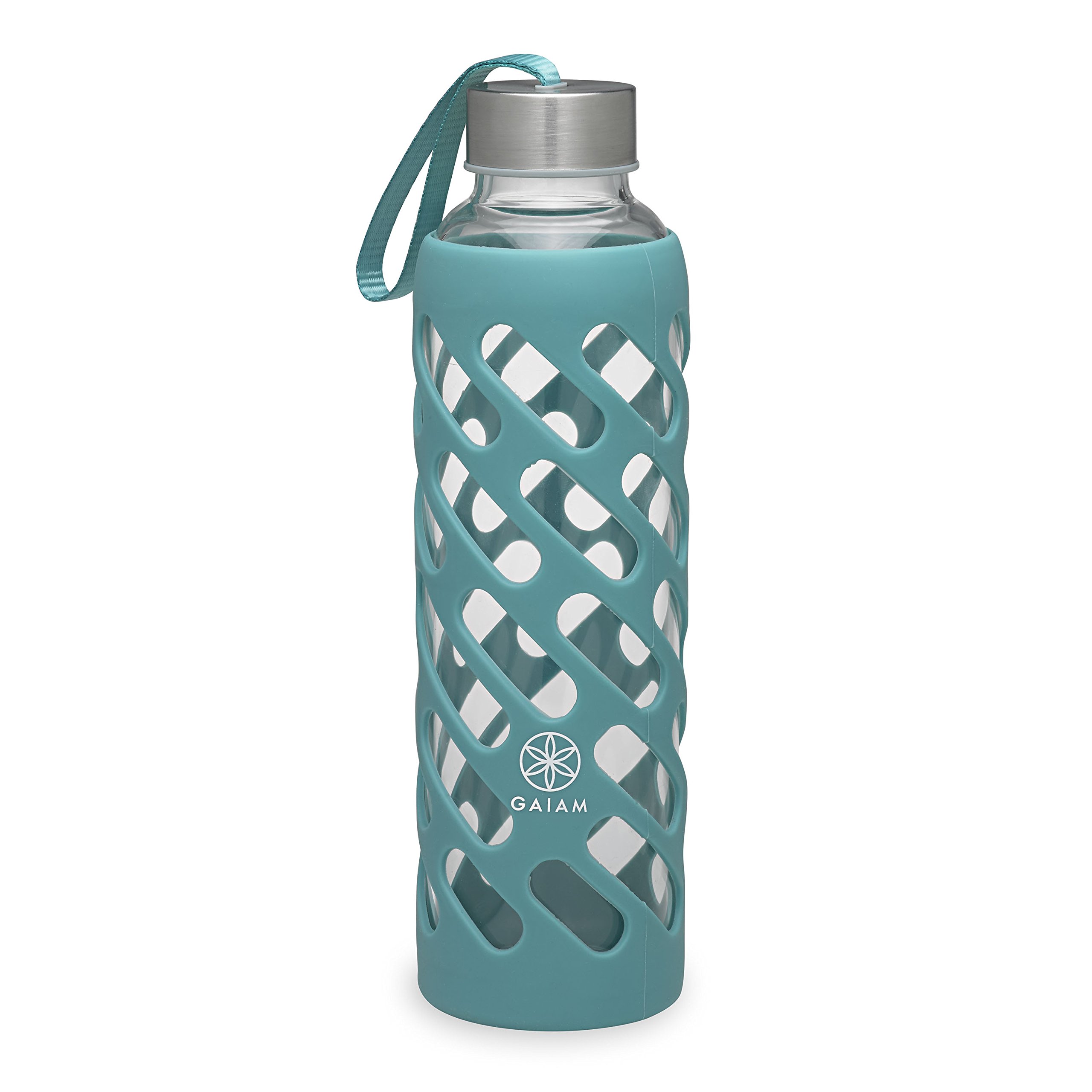 Gaiam Water Bottle Sure-Grip Glass Bottle with Protective Silicone Sleeve, 20 oz