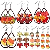 7 Pairs Fall Earrings for Women,Turkey Earrings Pumpkin Earrings Candy Corn Earrings Dangle Leaf Earrings Wooden Holiday Autumn Thanksgiving Earrings for Women