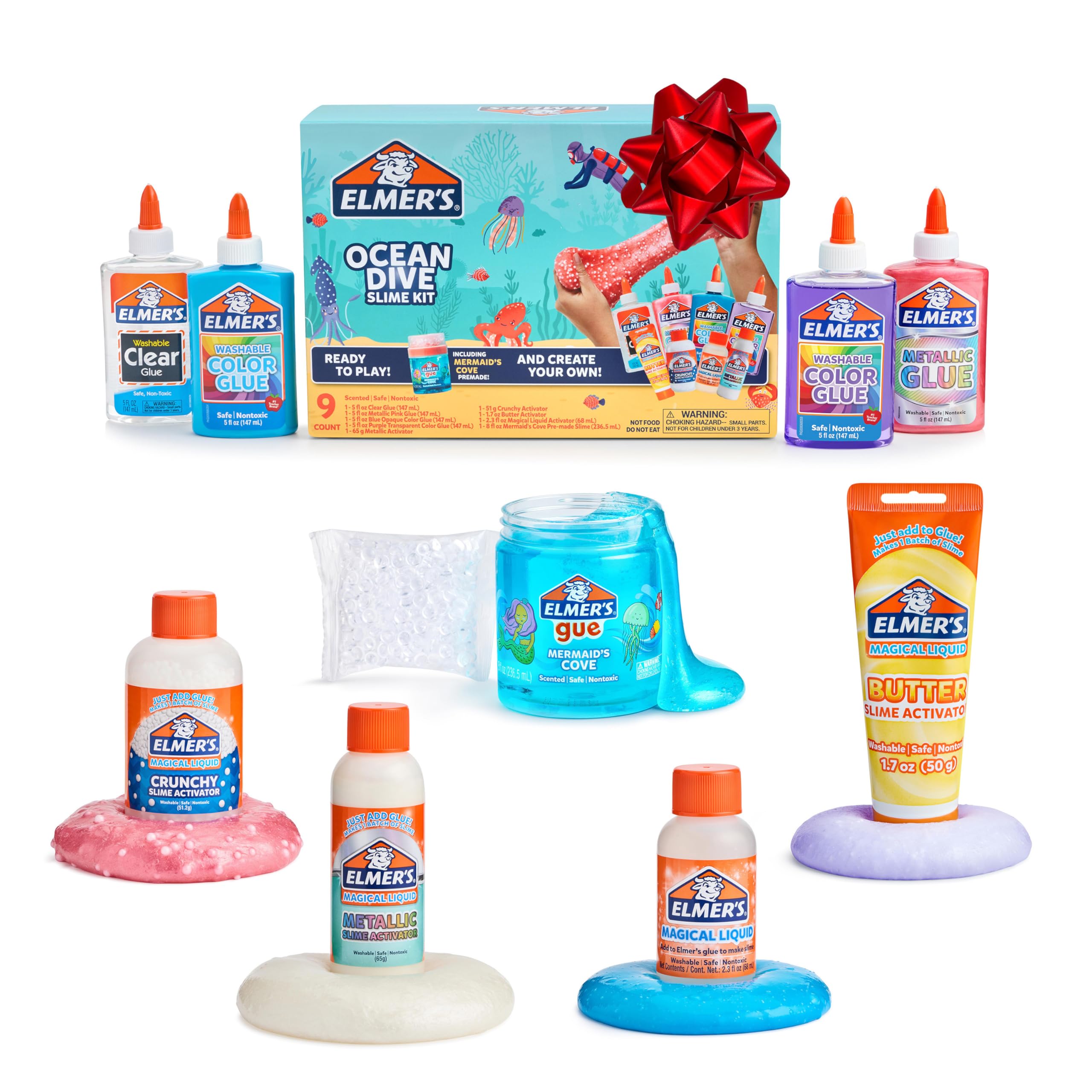 Elmer's Ocean Dive Slime Kit, Slime Supplies Include Liquid Glue, Activator, and Premade Slime, 9 Count Image
