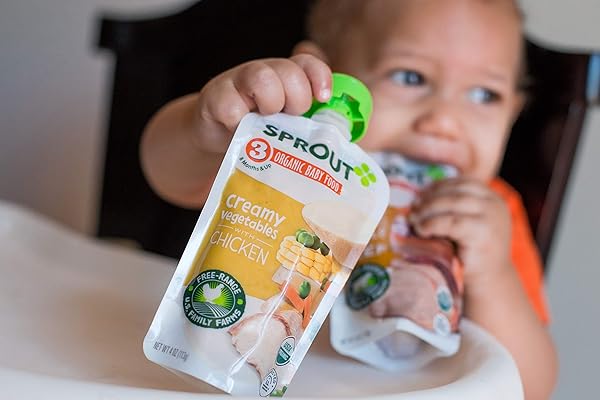 SPROUT ORGANIC BABY FOOD POUCHES STAGE 3, CREAMY VEGETABLES W/ CHICKEN, 4 POUCHES (PACK OF 6) CREAMY VEGETABLES WITH CHICKEN 24 OUNCE