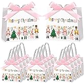 Kolldenn 25 Pcs Christmas Nutcracker Gift Bags with Handle Pink Christmas Gift Bags Xmas Treat Candy Goodie Paper Bag for Xmas Party Favor Holiday Birthday Party 5.5 x 2.3 x 4.7 Inch