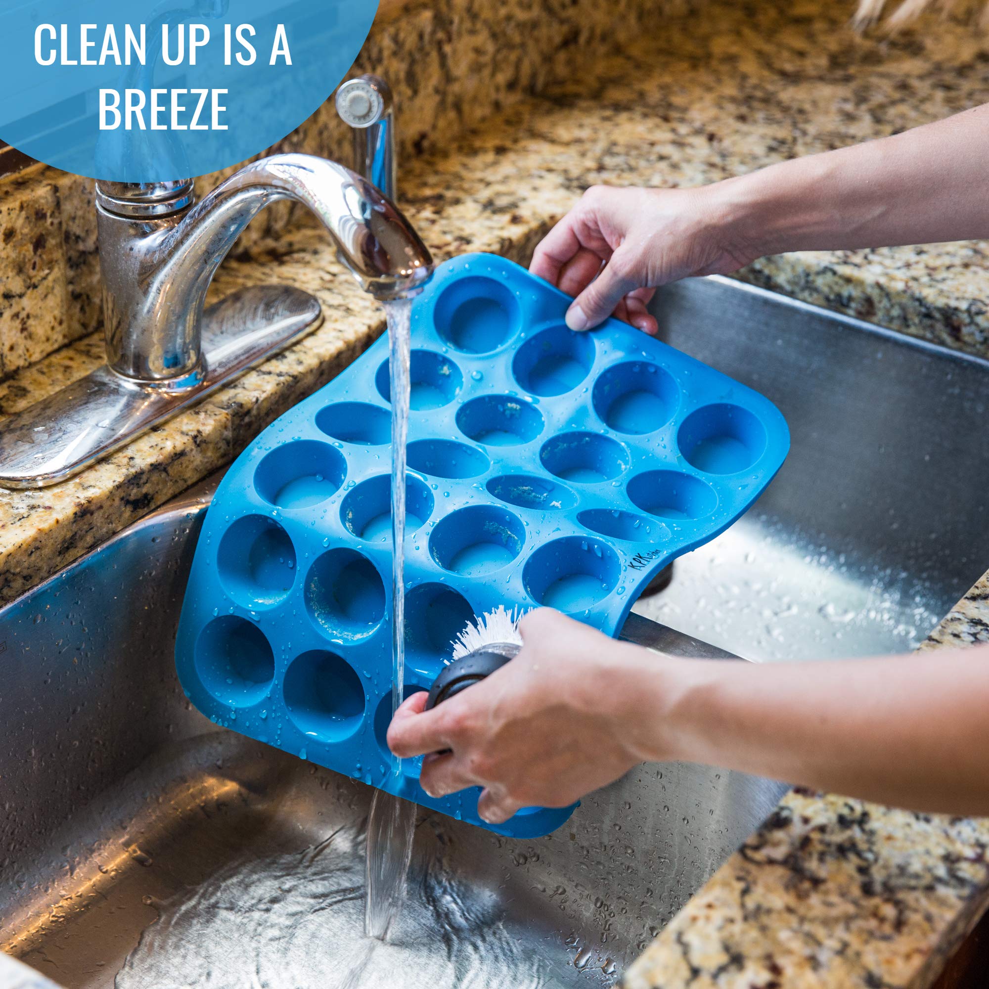 Silicone Muffin Pan & Mini Cupcake Baking Set (12 & 24 Cup) - Non Stick Mini Muffin Tin - BPA Free & Dishwasher Safe Silicon Bakeware Pans/Tins - Rubber Trays & Molds - Free Recipe eBook & Muffin Cups