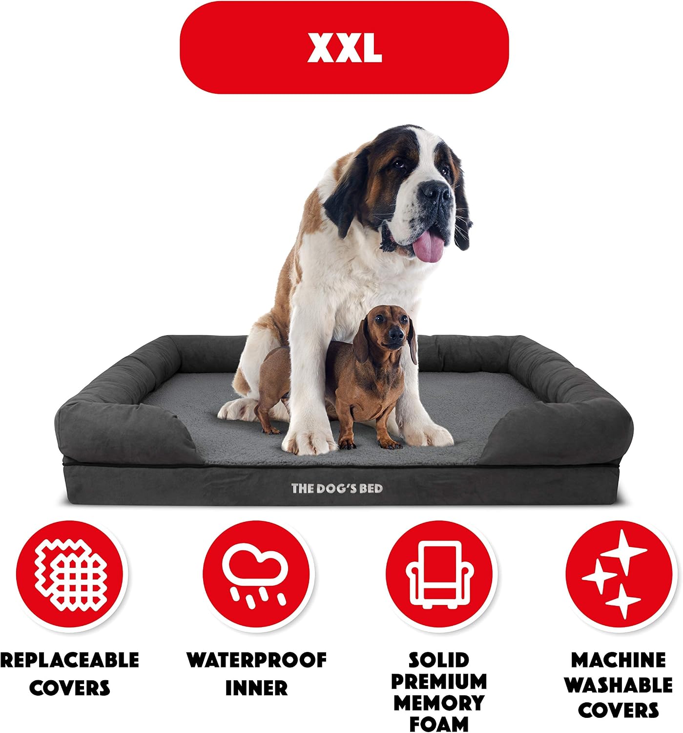 The Dog’s Bed - Orthopaedic Memory Foam Bolster Bed, Grey Plush, XXL, Grey Plush/Suede, XXL Beds - Image 5