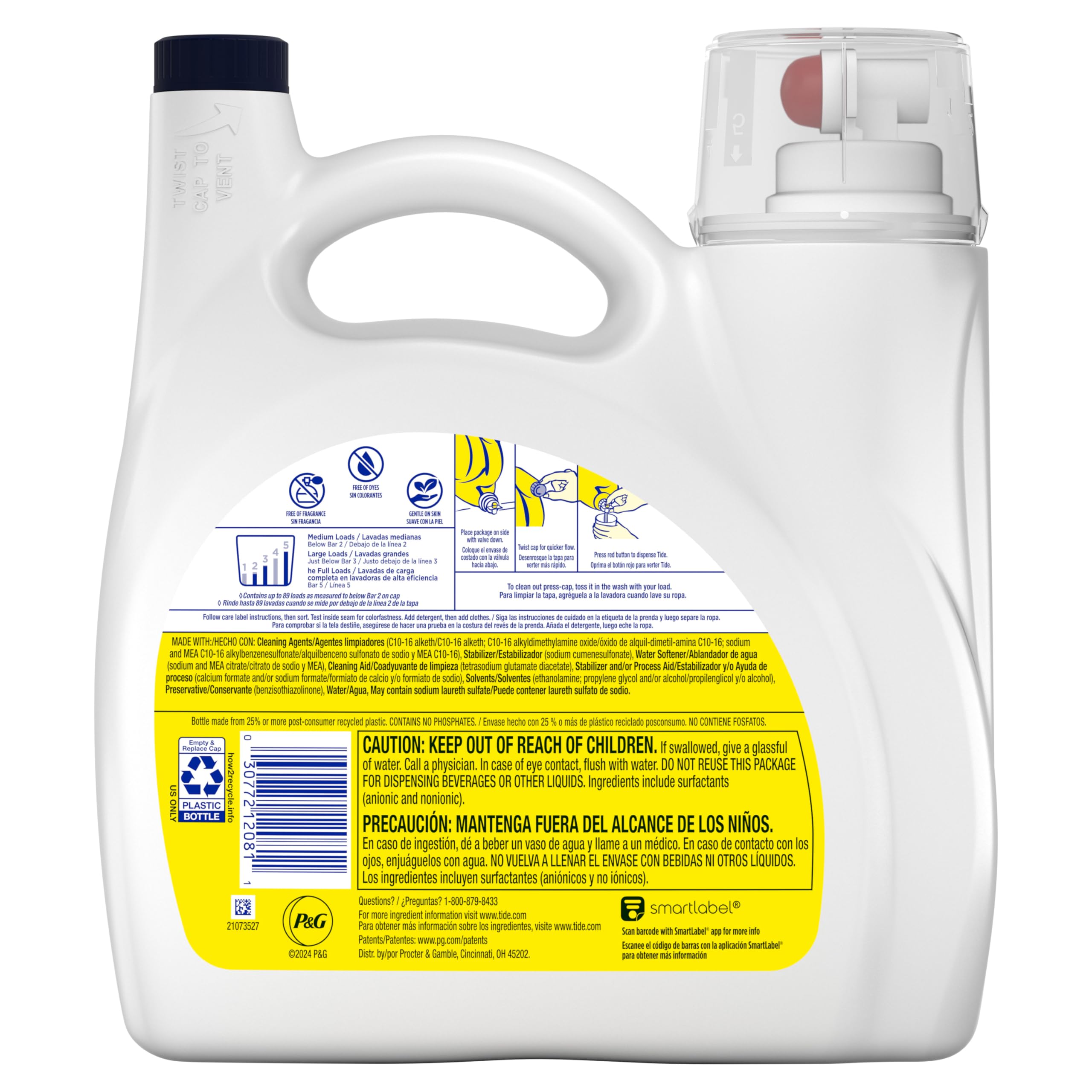 Tide Simply Liquid Laundry Detergent, Free & Sensitive, 89 Loads, 117 oz, Tide Liquid Laundry Detergent, Laundry Soap