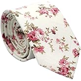 BELLUNO Cotton Floral Tie for Men, Skinny Flower Necktie for Wedding, Party, Activities, Cotton Slim Tie + Gift Box