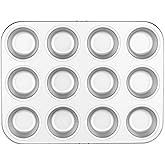 Viking Premium Nonstick Ceramic Muffin Pan, Made without PFAS, 12 Cup Heavy Gauge Aluminized Steel Cupcake Baking Pan with Reinforced Iron Frame, Even Heating Muffin Tin, Oven Safe for 475F, Silver