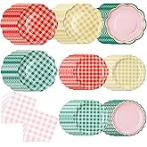 Skybooly 216 Pcs 72 Guests Camp Gingham Plates and Napkins Party Supplies Camping Gingham Paper Plates Napkins Checkered Plaid Disposable Tableware for Picnic BBQ Bachelorette Party Baby Bridal Shower