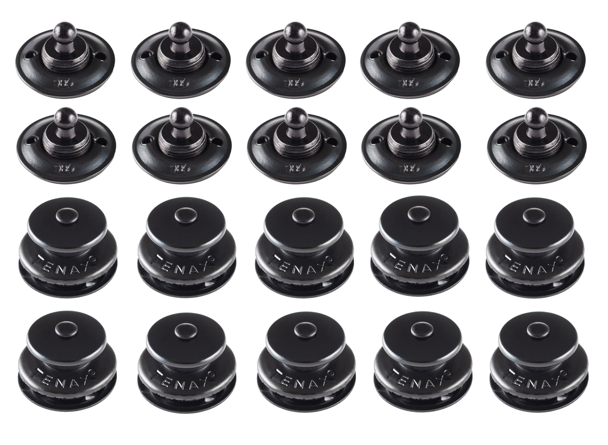 Tenax Buttons Black 10 Tops + 10 Bottoms Fabric Screws