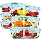 YEBODA Glass Food Storage Containers with Airtight Snap Locking Lids BPA Free Meal Prep Container Set For Home Kitchen Restaurant - Freezer, Microwave, Oven, Dishwasher Safe [23oz, 6 Pack]