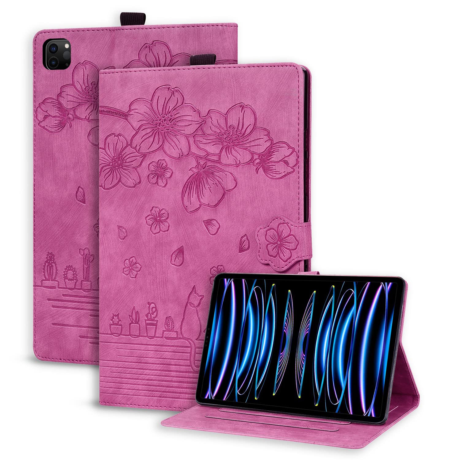 Succtopy Case for iPad Pro 12.9 6th/5th/4th Generation 2022/2021/2020 Folio Flip PU Leather Cover with Pen Holder Protective Tablet Case with Stand Function iPad Pro 12.9 2022/2021/2020 Rose Red