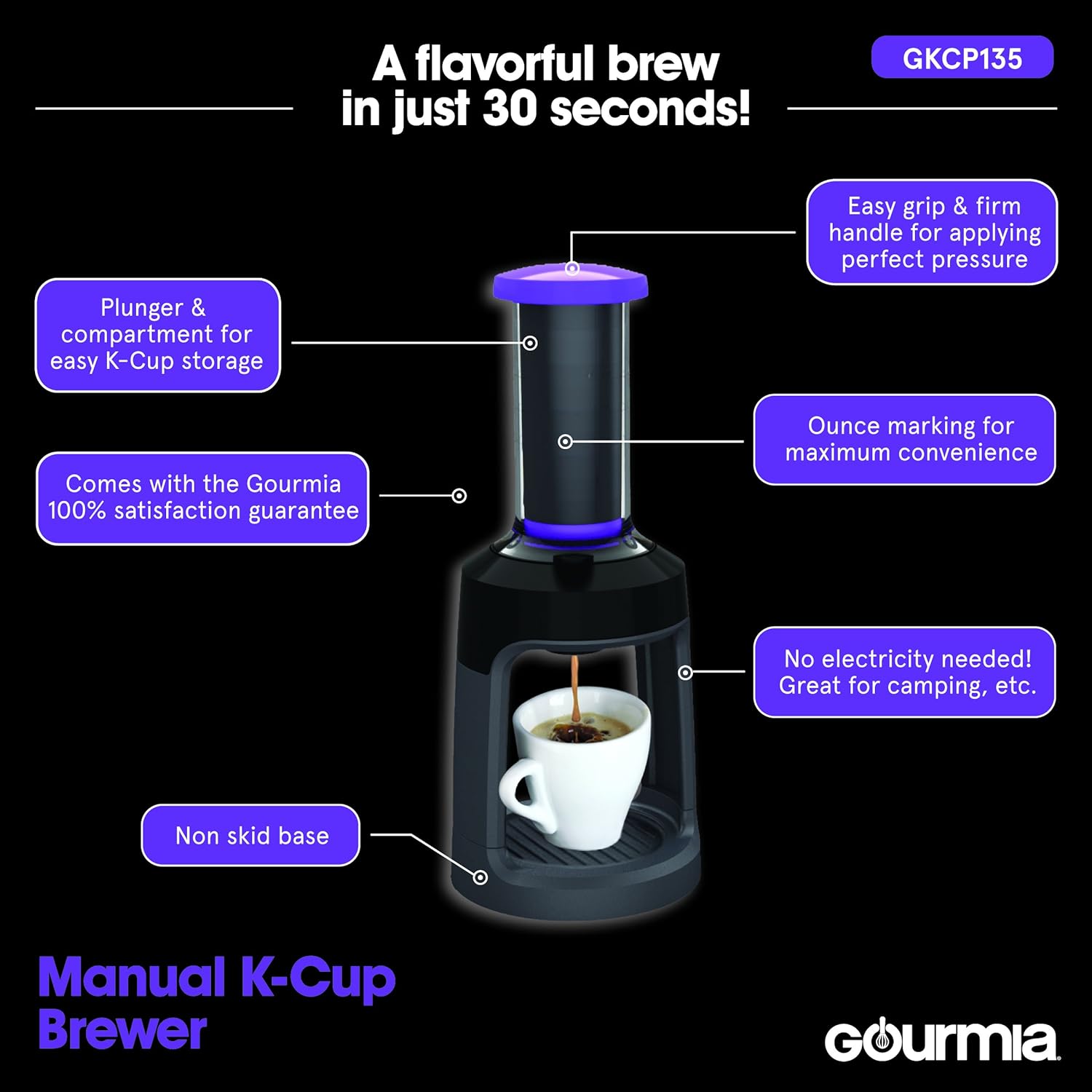 Brew Coffee Anywhere Gourmia GKCP135 Manual Coffee Brewer Single Serve
