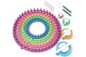 READAEER Round Knitting Looms Set Craft Kit Tool with Hook Needle and Pompom Maker