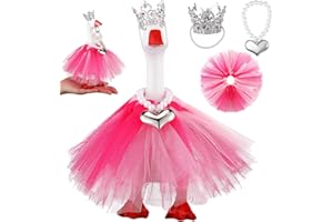 Sunnymove 7 Inch Winter Mini Desk Goose Outfits with Crystal Rhinestone Tiara Crown Necklace Tutu Dress Magnetic Goose Key Holder Princess Customs for Statue Duck Key Holder (Pink)