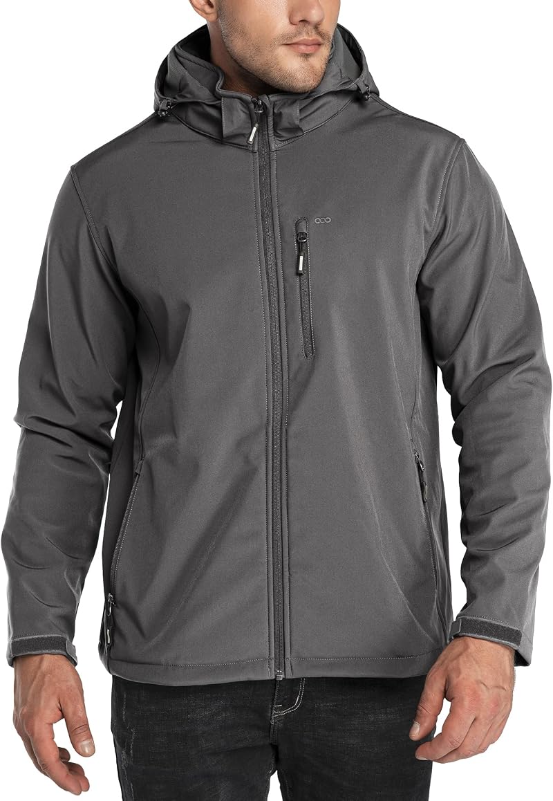 33,000ft Men Waterproof Softshell Jacket with Fleece Lining Grey XL