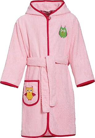 Playshoes Kinder Frottee-Bademantel mit Kapuze, flauschiger Morgenmantel für Mädchen, mit Eulen-Stickungen
