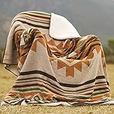 Aztec Throw Blanket with Soft Sherpa Lining, Traditional Southwestern Navajo Tribal Style Warm Throw for Camping, Outdoor, Cozy Boho Blanket for Couch, Sofa, Bed, 50"x60", Yellow