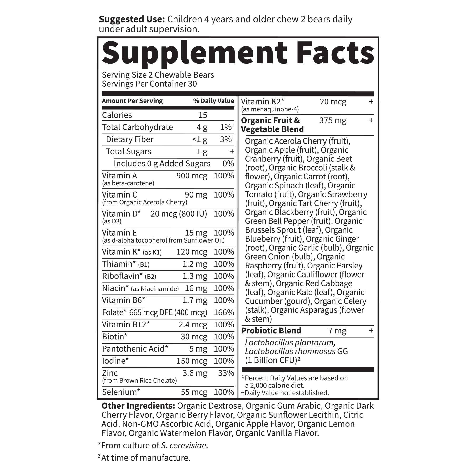 Garden of Life Vegetarian Multivitamin Supplement for Kids - Vitamin Code Kids Chewable Raw Whole Food Vitamin with Probiotics, 60 Chewable Bears