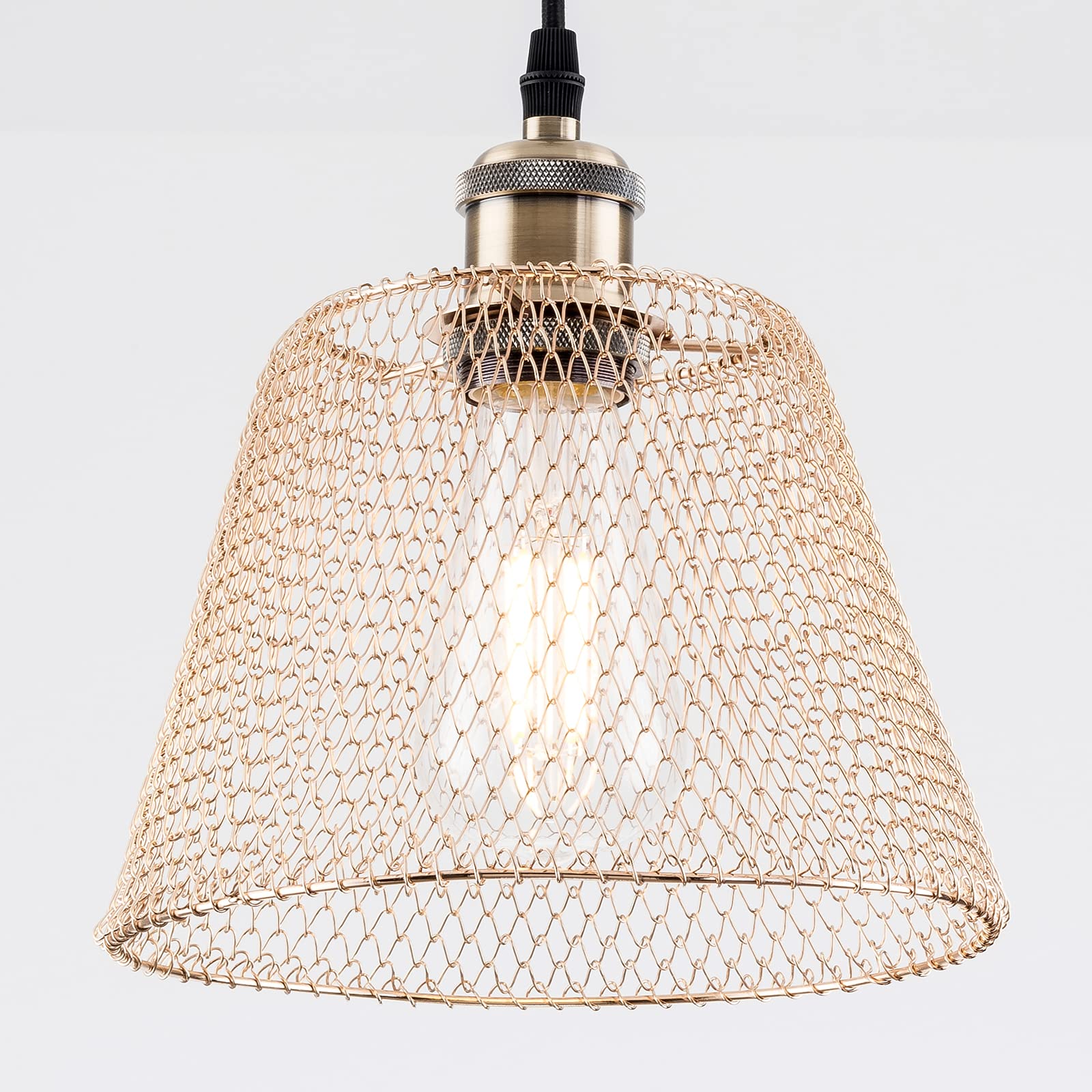 HARPER LIVING Pendant Ceiling Light Shade, Easy Fit Compact Vintage Lamp Shades, Gold Wire Mesh Basket, Metal Lampshades for Bedroom Ceiling Light Pendant (Gold)