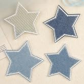 LARENNT 4 Pcs Star Iron on Patches - Blue Star Patches Iron on Denim Patches for Jeans - Fabric Patches Appliques for Clothes, Jackets, Hats, Backpacks, Jeans, Decorations