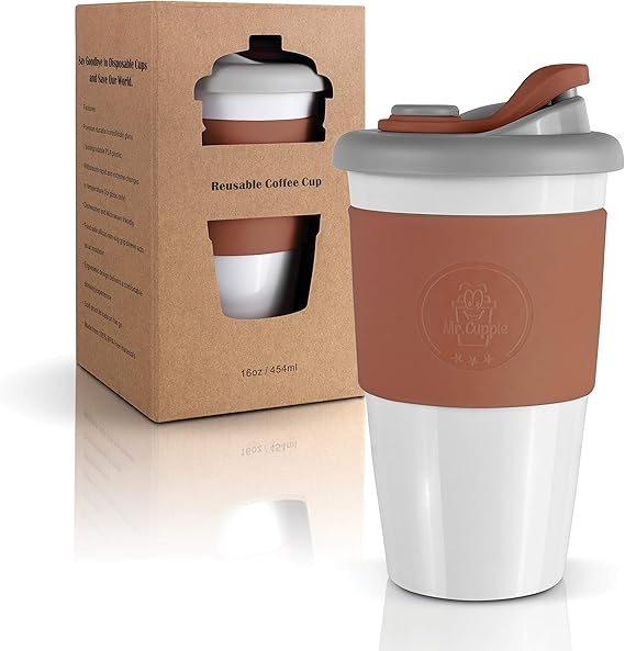 Mr.Cuppie Reusable Coffee Cup with Lid, Lightweight Portable Travel Mug